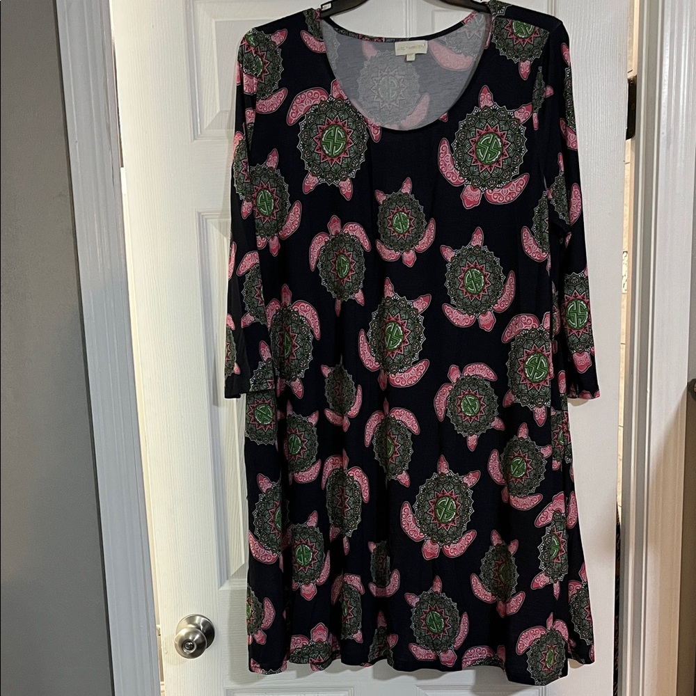 Simply Southern Women’s Floral-Print Swing Dress - Green & Pink Turtles